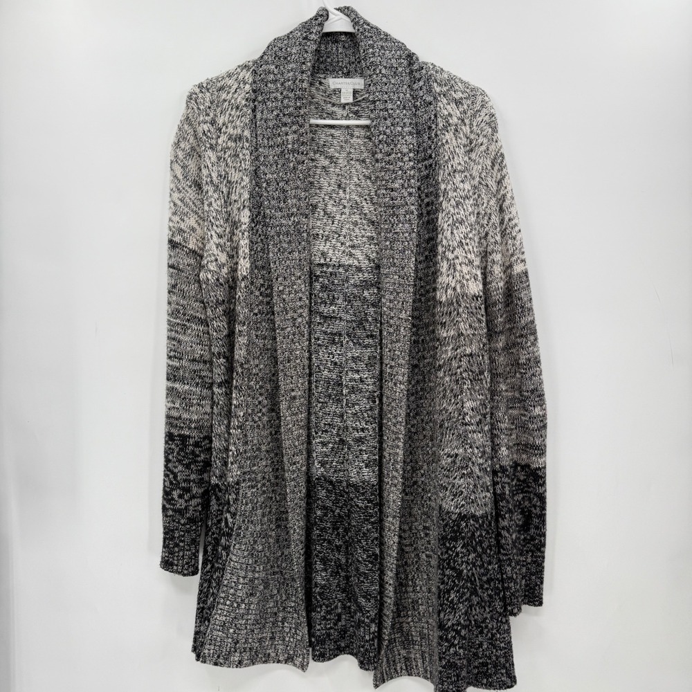 Charter Club Women's Gray Black White Marled Knit Open Front Cardigan Sweater M